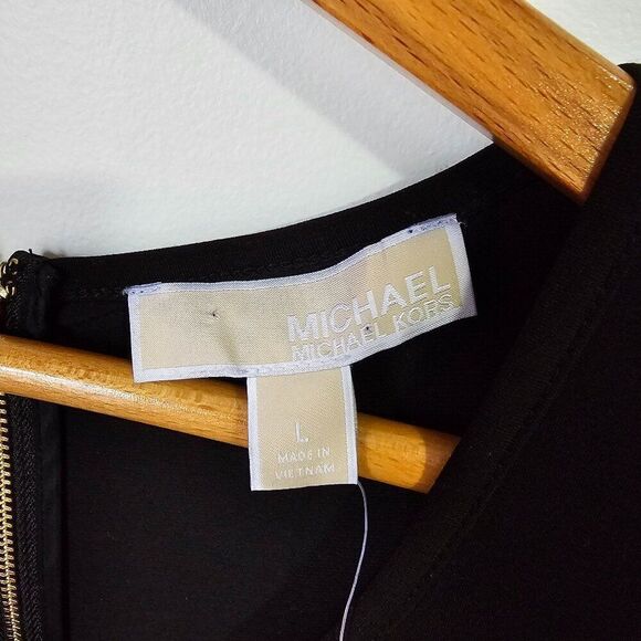 NWT MICHAEL KORS BLACK SCOOP NECK SKATER DRESS SHORT SIZE LARGE - Picture 12 of 16
